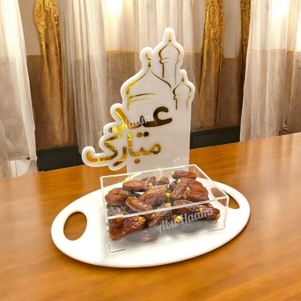 Abu Haami Premium Acrylic Eid Mubarak Serving Tray – Ideal for dates, Dry Fruits & Sweets